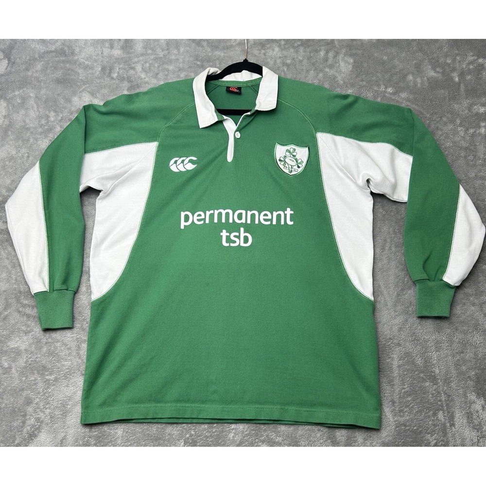 Vintage Canterbury of New Zealand Rugby Shirt Green Jersey Sz L 2000-2001 Irish